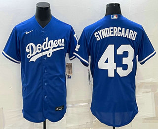 Mens Los Angeles Dodgers #43 Noah Syndergaard Blue Stitched MLB Flex Base Nike Jersey